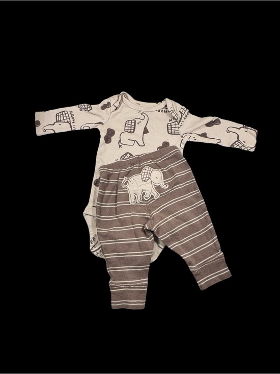 Carter's Other - Baby Elephant Print Bodysuit and Striped Pants Set - Cream & Brown carters